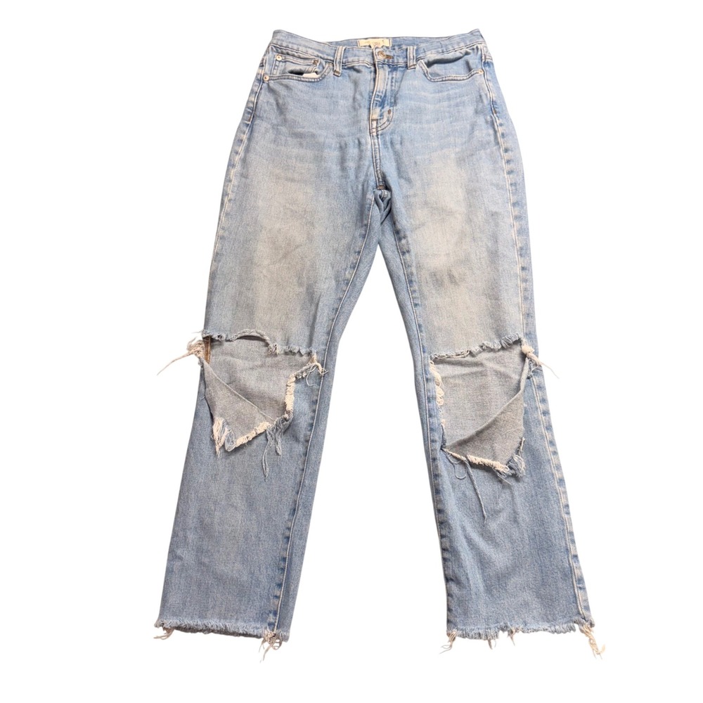 Madewell High Rise Slim Crop Boyjean Distressed Light Wash Denim 26